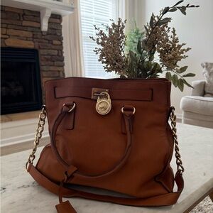 Michael Kors Brown and Gold Shoulder Bag with Chain Detail